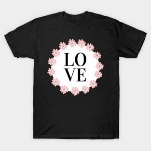 Romantic Love Pink Black Watercolor Flower design . T-Shirt